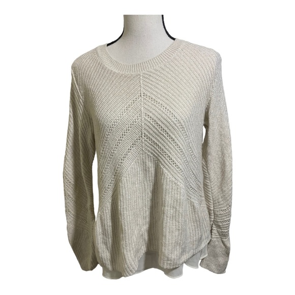 Lucky brand womens knit with silk undershirt sweater size Large ivory color - Picture 1 of 10